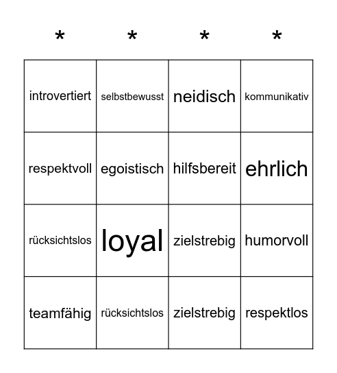 Eigenschaften-Bingo Card