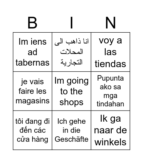 Guess the Language ! Bingo Card