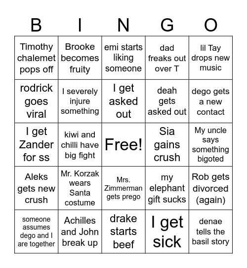 December Bingo Card