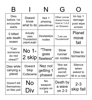 Root of Nightmares LFG Bingo Card