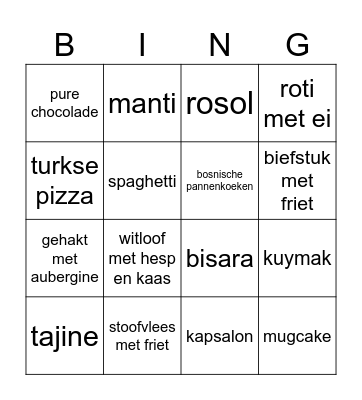 Food Bingo Card