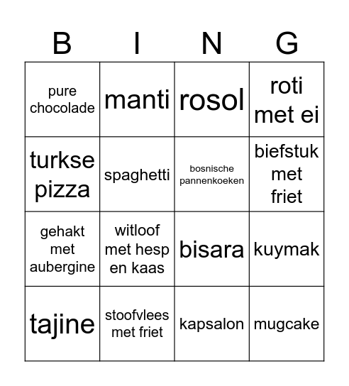 Food Bingo Card