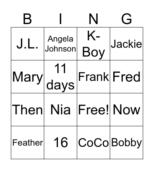 The First Part Last Bingo Card