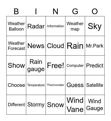 Predicting the Weather Bingo Card
