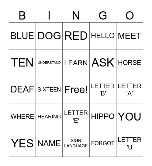 ASL BINGO Card