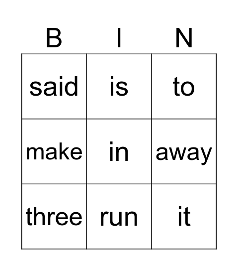 Sight Words 1 Bingo Card