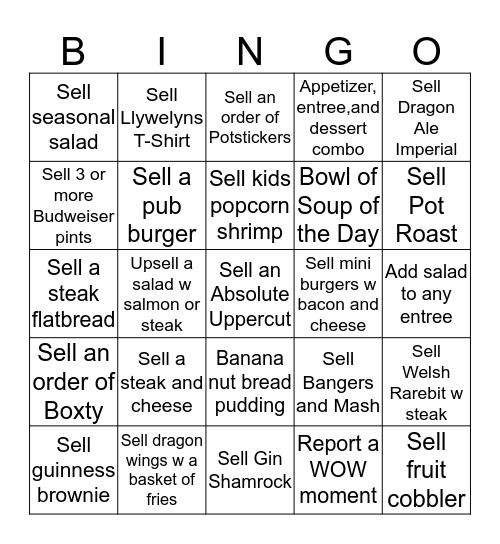 LLYWELYN'S PUB Bingo Card