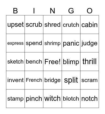 Closed Syllables Bingo Card