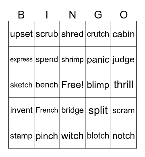 Closed Syllables Bingo Card