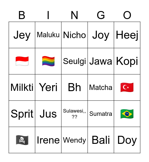 Jye Bingo Card