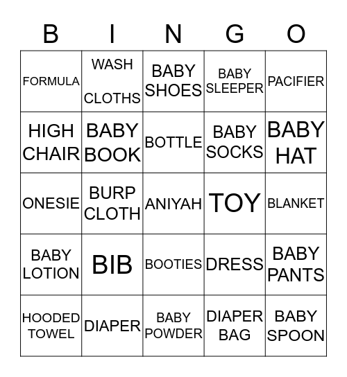 ANIYAH Bingo Card