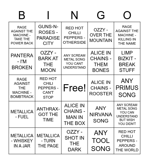 RADIO Bingo Card