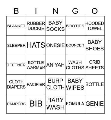 ANIYAH Bingo Card