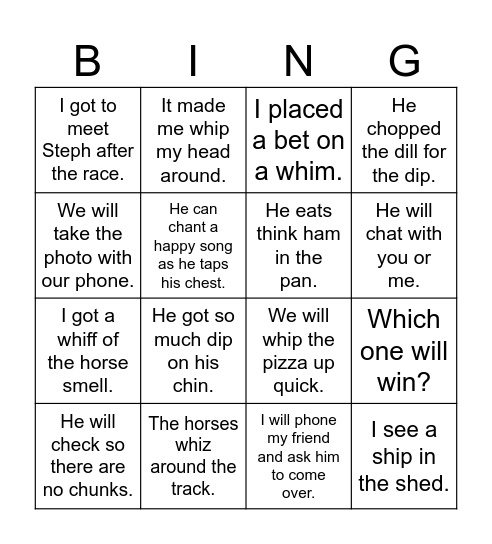 Word Mix Up Lesson 16 Bingo Card