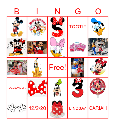 SARIAH'S 3RD BIRTHDAY Bingo Card