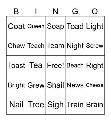 Long Vowel Bingo Card