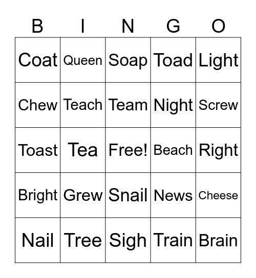 Long Vowel Bingo Card