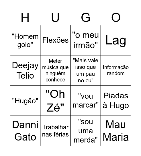 Hugoh Bingoh Bingo Card