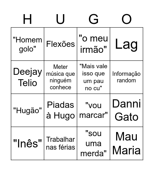 Hugoh Bingoh Bingo Card