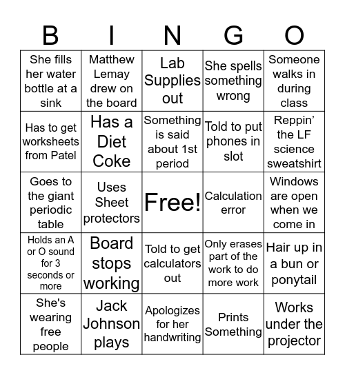 Sorenson Bingo Card