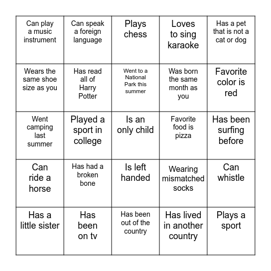 FIND SOMEONE WHO Bingo Card