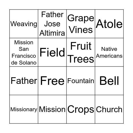 Mission San Francisco de Solano Bingo Card