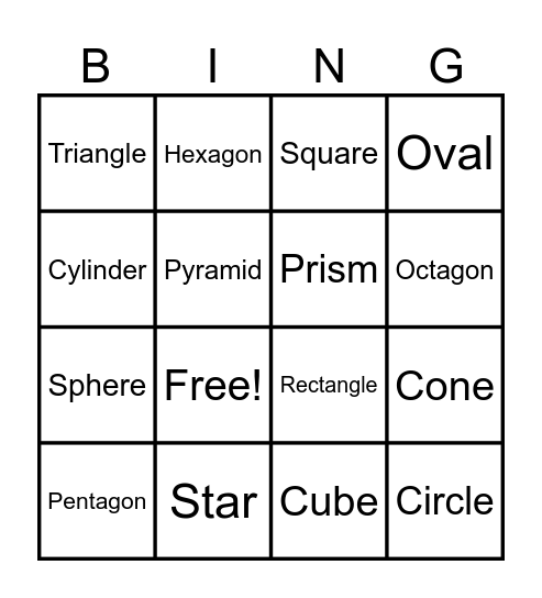 shapes Bingo Card