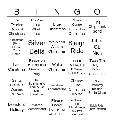 Christmas Singo Bingo Card