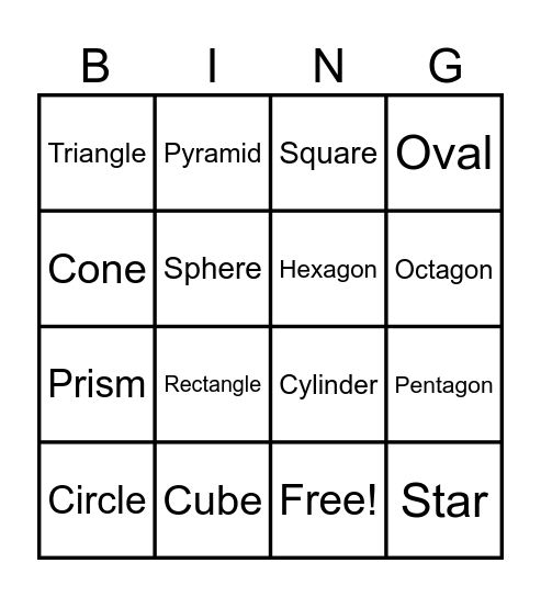 shapes Bingo Card