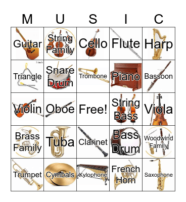 Instruments of the Orchestra Bingo Card