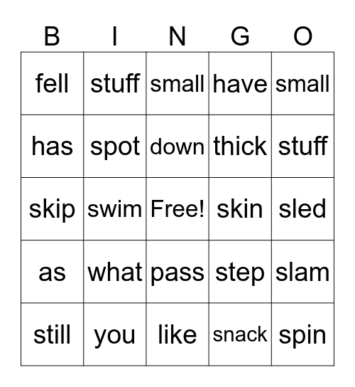 First Grade Bingo Card