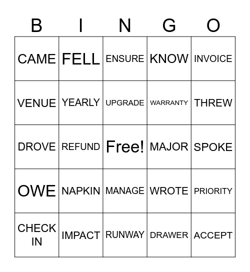 WORD BINGO Card