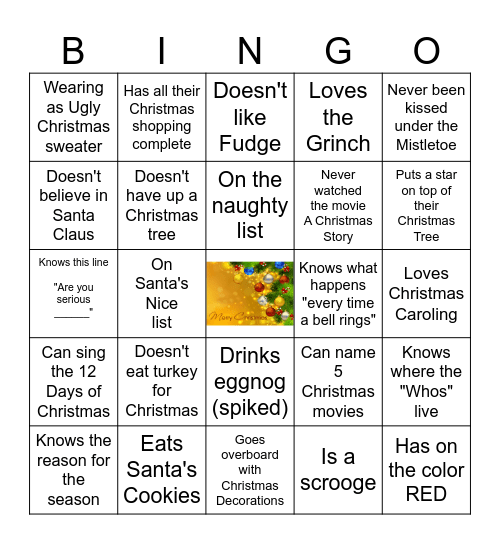 Christmas Can you find me Bingo Card