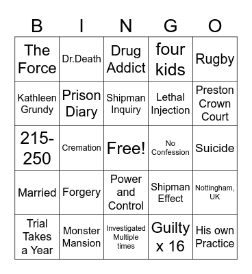 Dr. Death Bingo Card