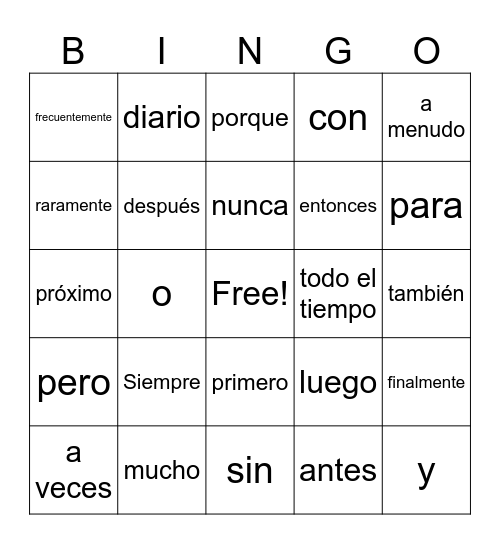 Frequency and Connecting Words Bingo Card