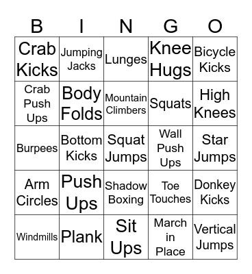 Fitness Bingo Card