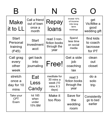 Michael's Goals Bingo Card