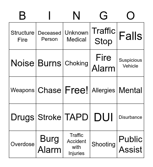 Dispatcher Bingo Card