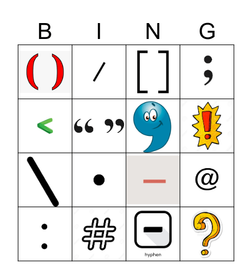 Punctuation time! Bingo Card