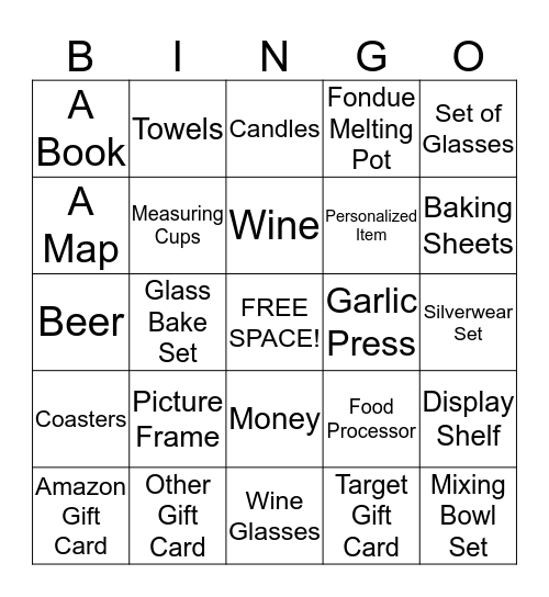 Shower Bingo! Bingo Card