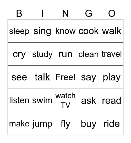 Verbs Bingo Card