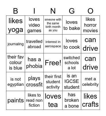 Juniors Workshop Bingo Card