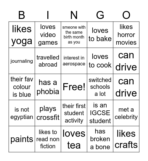 Juniors Workshop Bingo Card