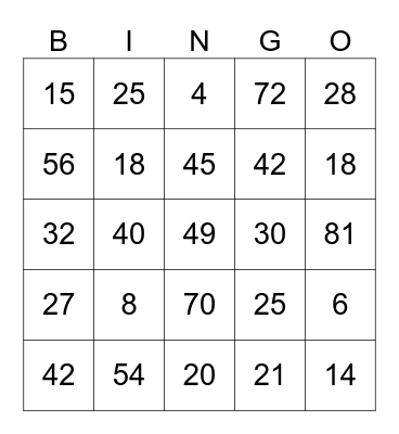 Multiplication Bingo Card