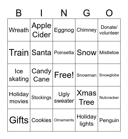 Holiday Bingo Card