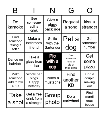 SENIOR BAR CRAWL Bingo Card