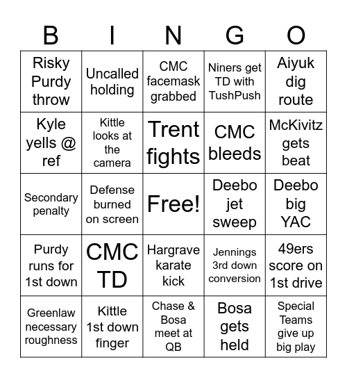 49ers Bingo Card