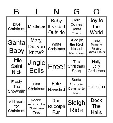 Christmas Music Bingo Card