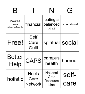 WELLNESS Bingo Card