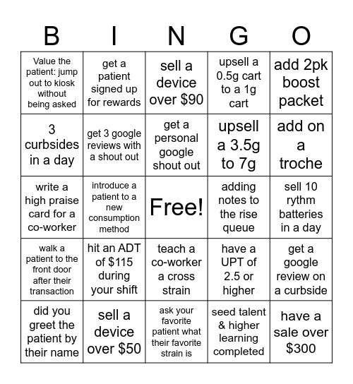 Rise Bingo Card